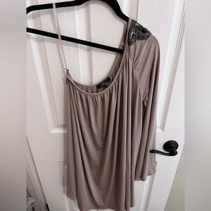 One shoulder embellished dress with a bell sleeve